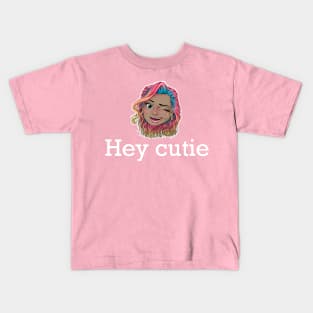 Hey cutie Reva Prisma winking face (white text) Kids T-Shirt